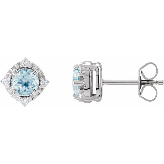 14K White Sky Blue Topaz & .08 CTW Diamond Halo-Style Earrings