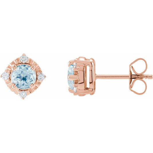 14K Rose Sky Blue Topaz & .08 CTW Diamond Halo-Style Earrings