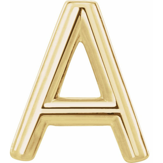 14K Yellow Single Initial A Earring