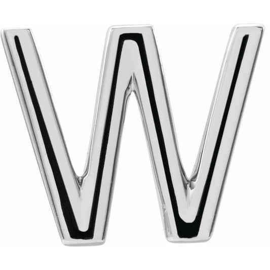 14K White Single Initial W Earring