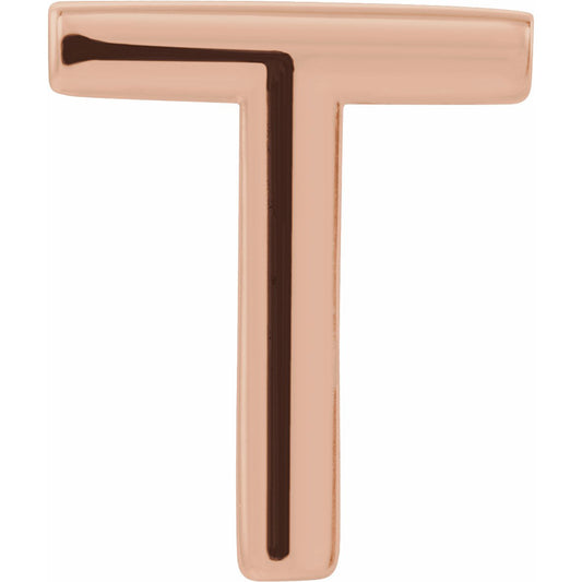 14K Rose Single Initial T Earring