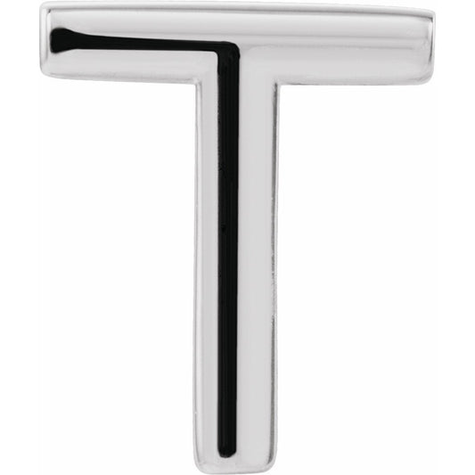 14K White Single Initial T Earring