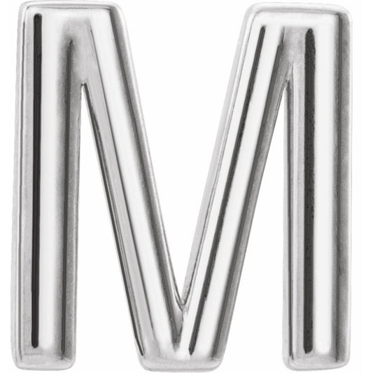 14K White Single Initial M Earring
