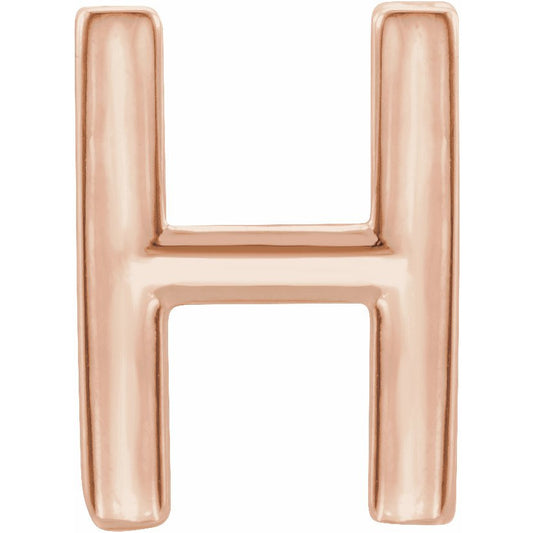 14K Rose Single Initial H Earring