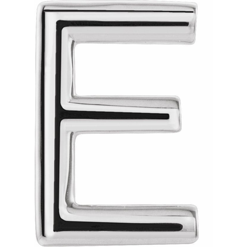 14K White Single Initial E Earring