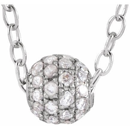14K White 1/8 CTW Diamond Pavu00e9 3 mm Ball 16-18 Necklace