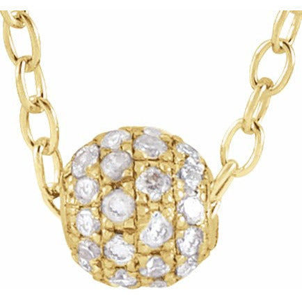 14K Yellow 1/8 CTW Diamond Pavu00e9 3 mm Ball 16-18 Necklace