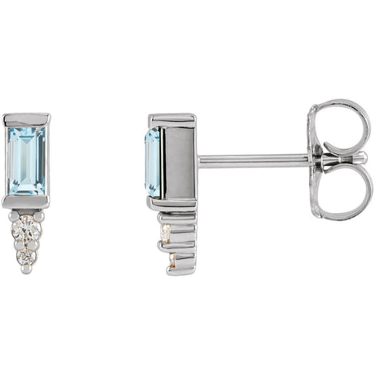 14K White Sky Blue Topaz & .03 CTW Diamond Bar Earrings