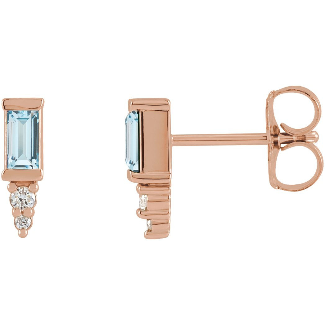 14K Rose Sky Blue Topaz & .03 CTW Diamond Bar Earrings