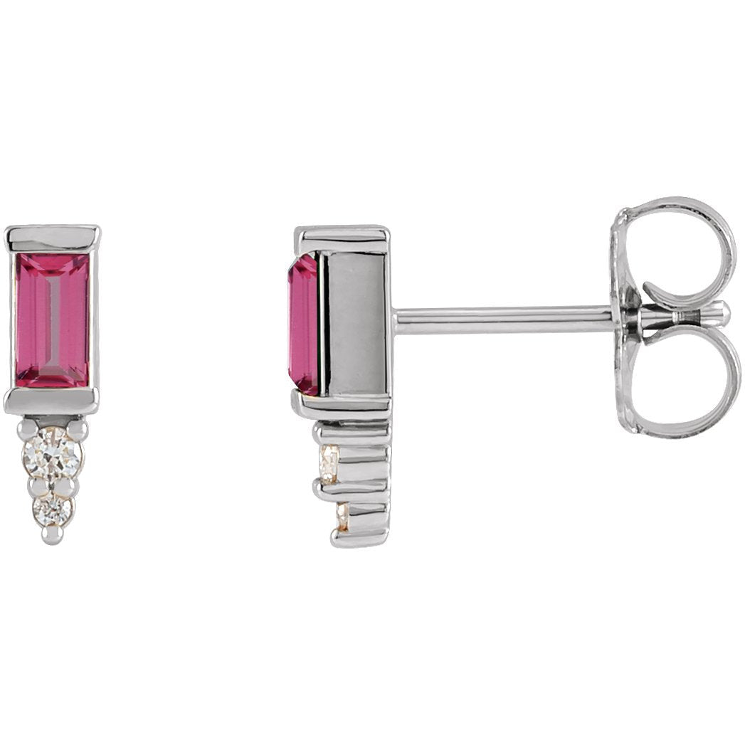 14K White Pink Tourmaline & .03 CTW Diamond Bar Earrings