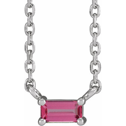 14K White Pink Tourmaline Solitaire 18 Necklace