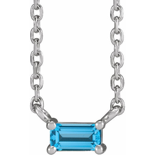 14K White Swiss Blue Topaz Solitaire 18 Necklace