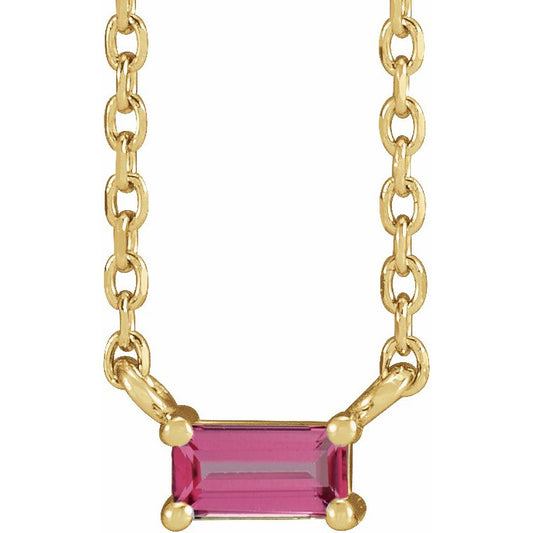 14K Yellow Pink Tourmaline Solitaire 18 Necklace