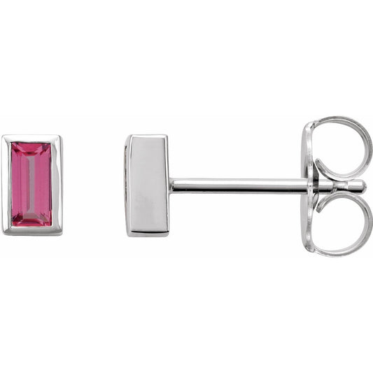 14K White Pink Tourmaline Bezel-Set Earrings