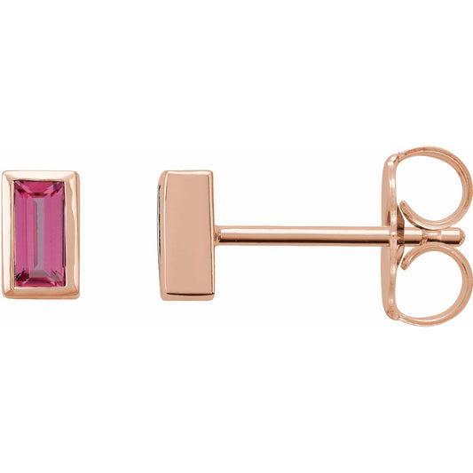 14K Rose Pink Tourmaline Bezel-Set Earrings