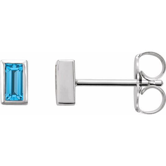 14K White Swiss Blue Topaz Bezel-Set Earrings