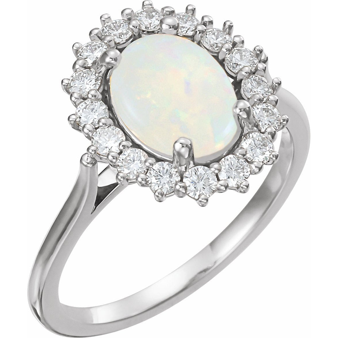14K White Opal & 1/2 CTW Diamond Ring