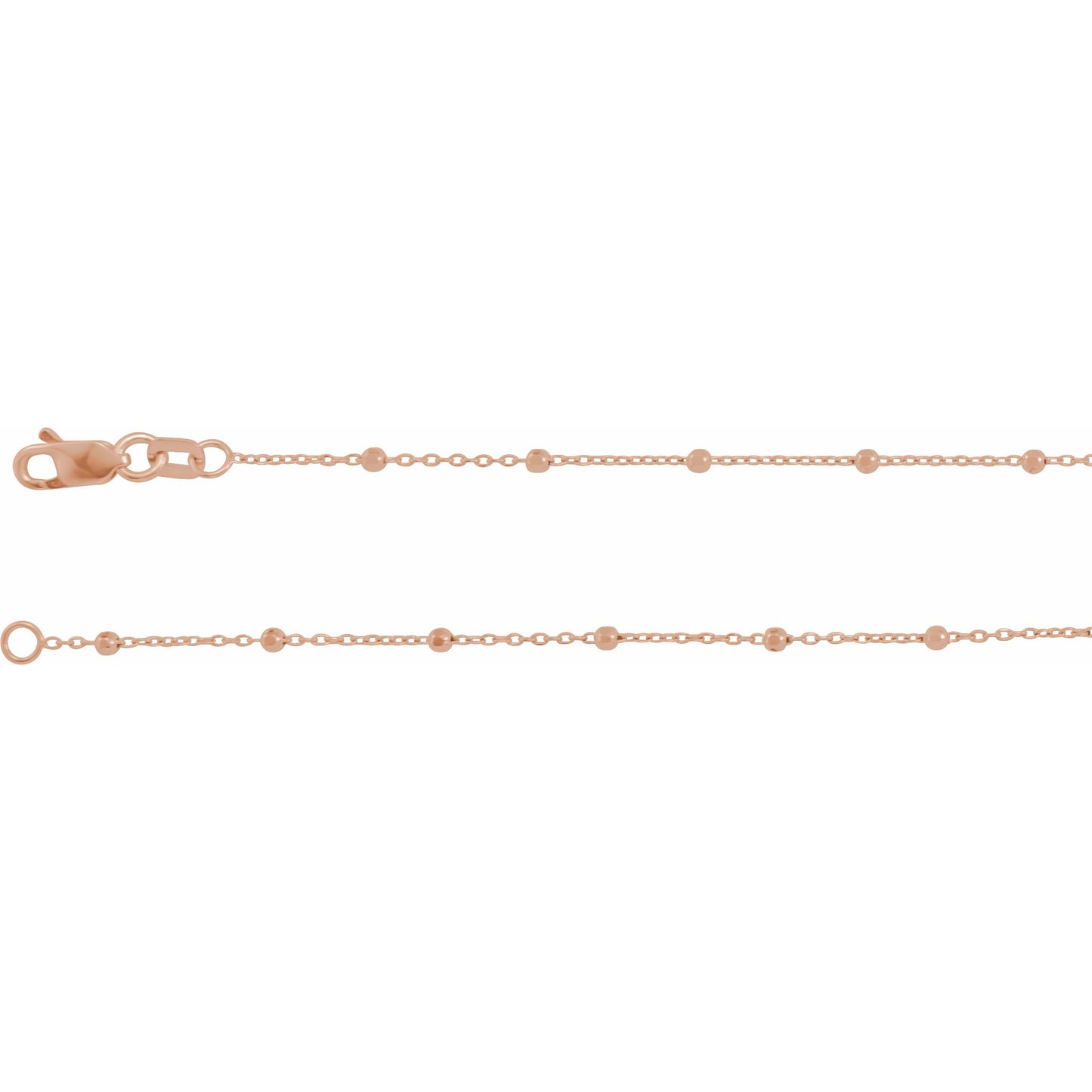 14K Rose 1.7 mm Cable Chain 7 Bracelet with Faceted Beads