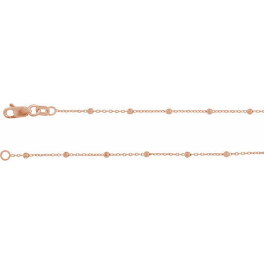 14K Rose 1.7 mm Cable Chain 7 Bracelet with Faceted Beads