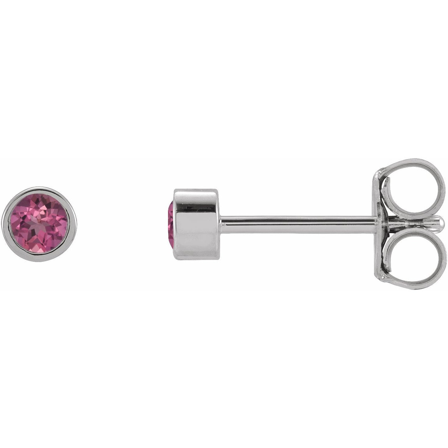 14K White 2 mm Round Pink Tourmaline Micro Stud Earrings