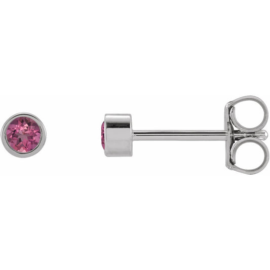 14K White 2.5 mm Round Pink Tourmaline Micro Stud Earrings