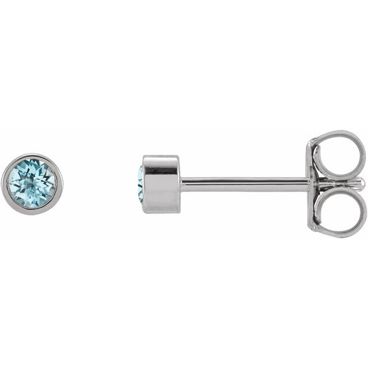14K White 2.5 mm Round Sky Blue Topaz Micro Stud Earrings