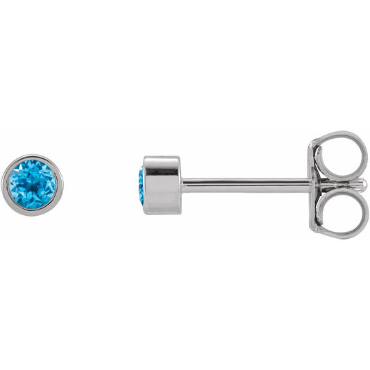 14K White 2.5 mm Round Swiss Blue Topaz Micro Stud Earrings