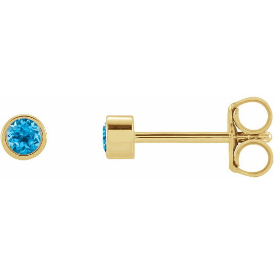 14K Yellow 2 mm Round Swiss Blue Topaz Micro Stud Earrings