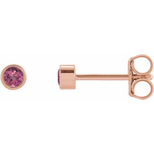 14K Rose 2.5 mm Round Pink Tourmaline Micro Stud Earrings