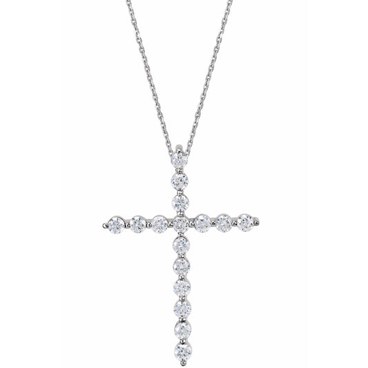 14K White 1 1/4 CTW Diamond Cross 18 Necklace