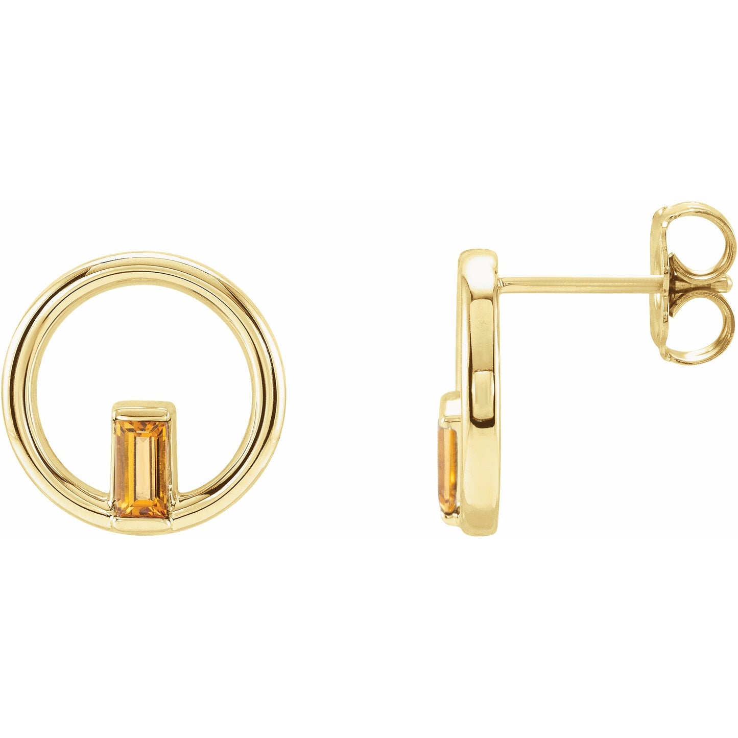 14K Yellow Citrine Baguette Circle Earrings