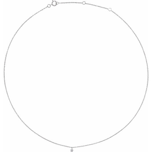 14K White 1/6 CT Drilled Diamond Solitaire 16-18 Necklace