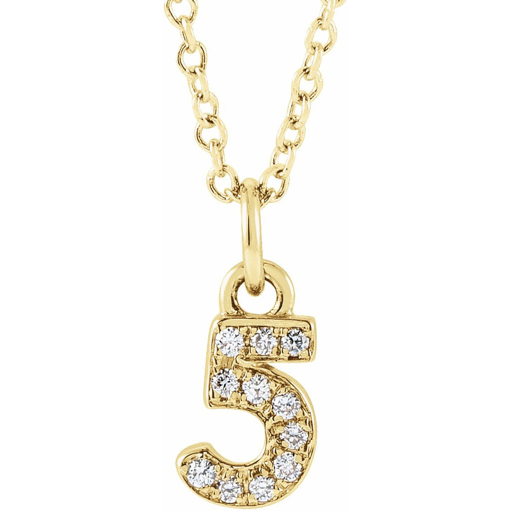 14K Yellow .04 CTW Diamond Numeral 5 16-18 Necklace
