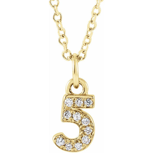 14K Yellow .04 CTW Diamond Numeral 5 16-18 Necklace