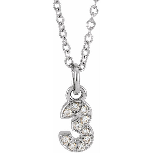 14K White .04 CTW Diamond Numeral 3 16-18 Necklace