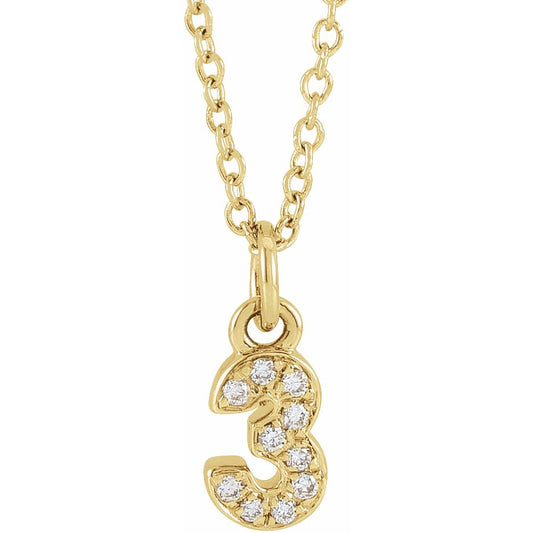 14K Yellow .04 CTW Diamond Numeral 3 16-18 Necklace
