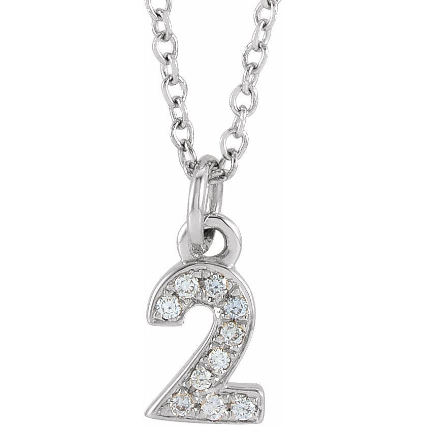 14K White .03 CTW Diamond Numeral 2 16-18 Necklace