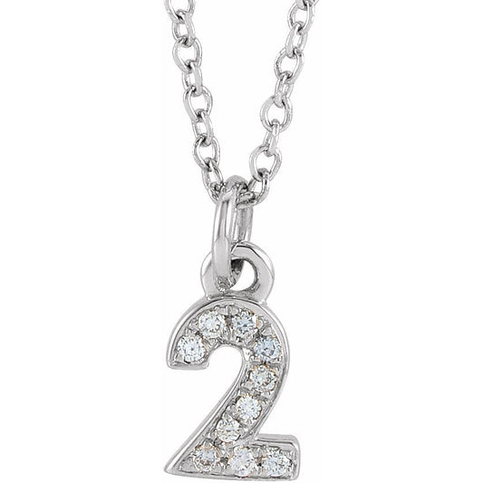 14K White .03 CTW Diamond Numeral 2 16-18 Necklace