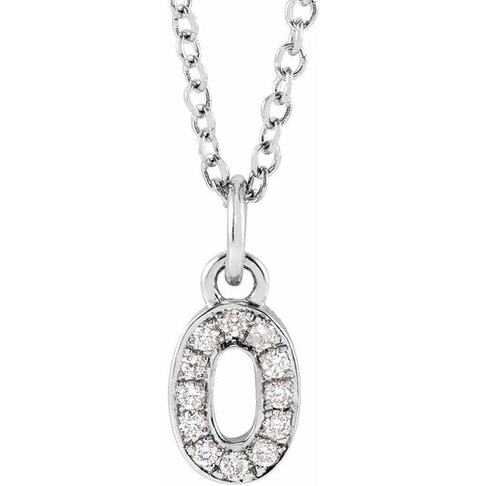 14K White .04 CTW Diamond Numeral 0 16-18 Necklace
