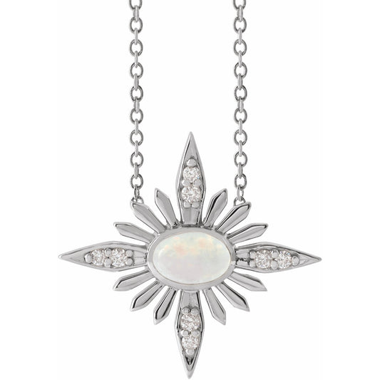 14K White Ethiopian Opal & .08 CTW Diamond Celestial 16-18 Necklace