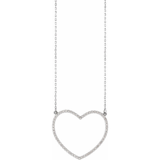 14K White 3/8 CTW Diamond Large Heart 16 Necklace