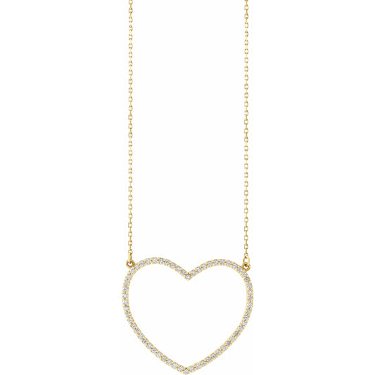 14K Yellow 3/8 CTW Diamond Large Heart 16 Necklace