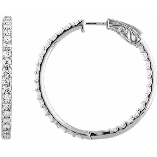 14K White 3 CTW Diamond Inside-Outside 34.5 mm Hoop Earrings