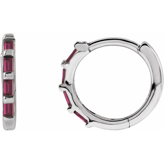 14K White  Ruby Huggies