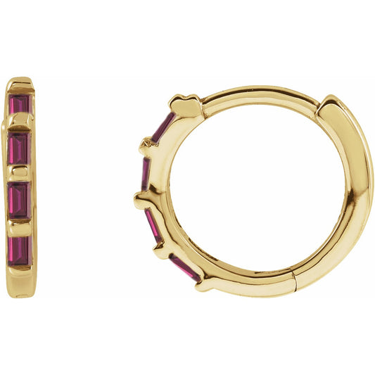 14K Yellow  Ruby Huggies
