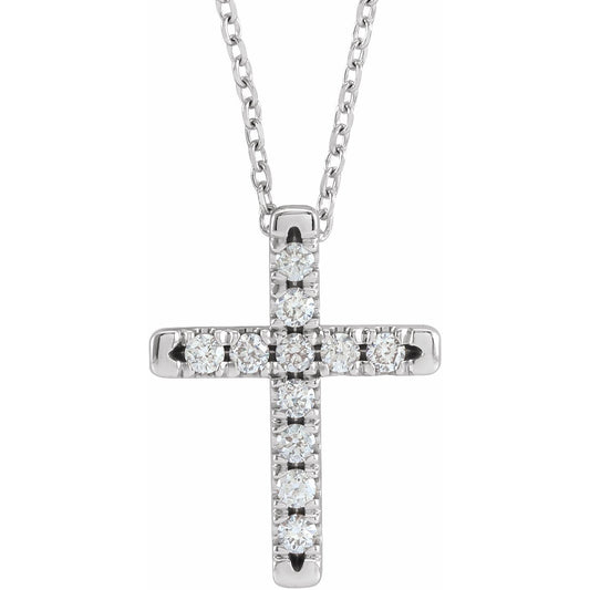 14K White 1/4 CTW Diamond French-Set Cross 16-18 Necklace