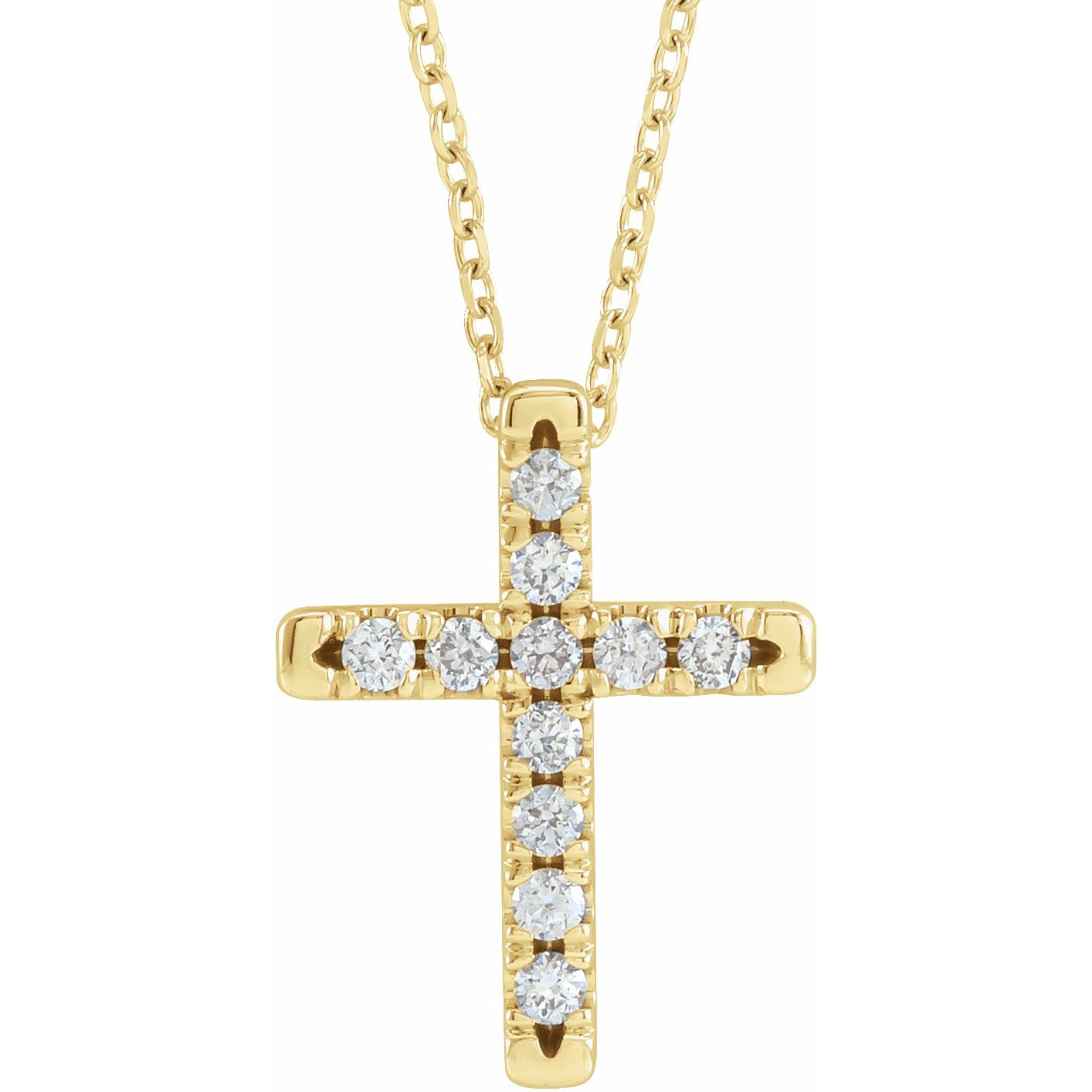 14K Yellow 1/4 CTW Diamond French-Set Cross 16-18 Necklace