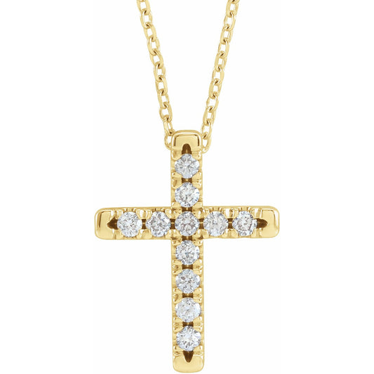 14K Yellow 1/4 CTW Diamond French-Set Cross 16-18 Necklace