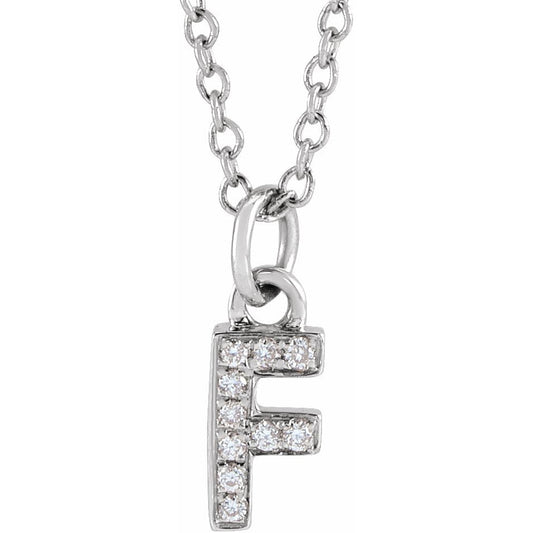 14K White .04 CTW Diamond Petite Initial F 16-18 Necklace