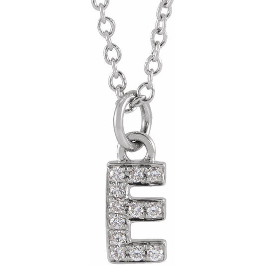 14K White .04 CTW Diamond Petite Initial E 16-18 Necklace